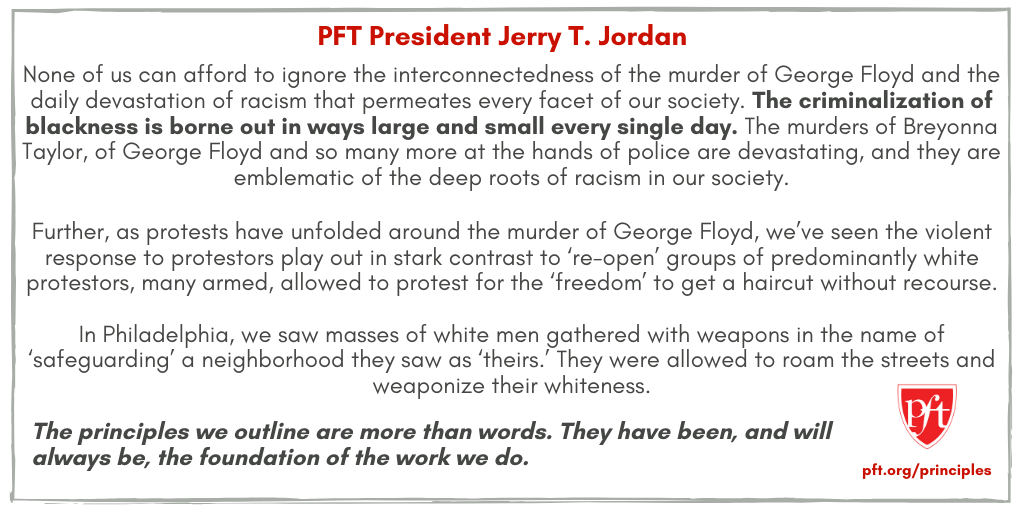 Quote by PFT President Jerry T. Jordan