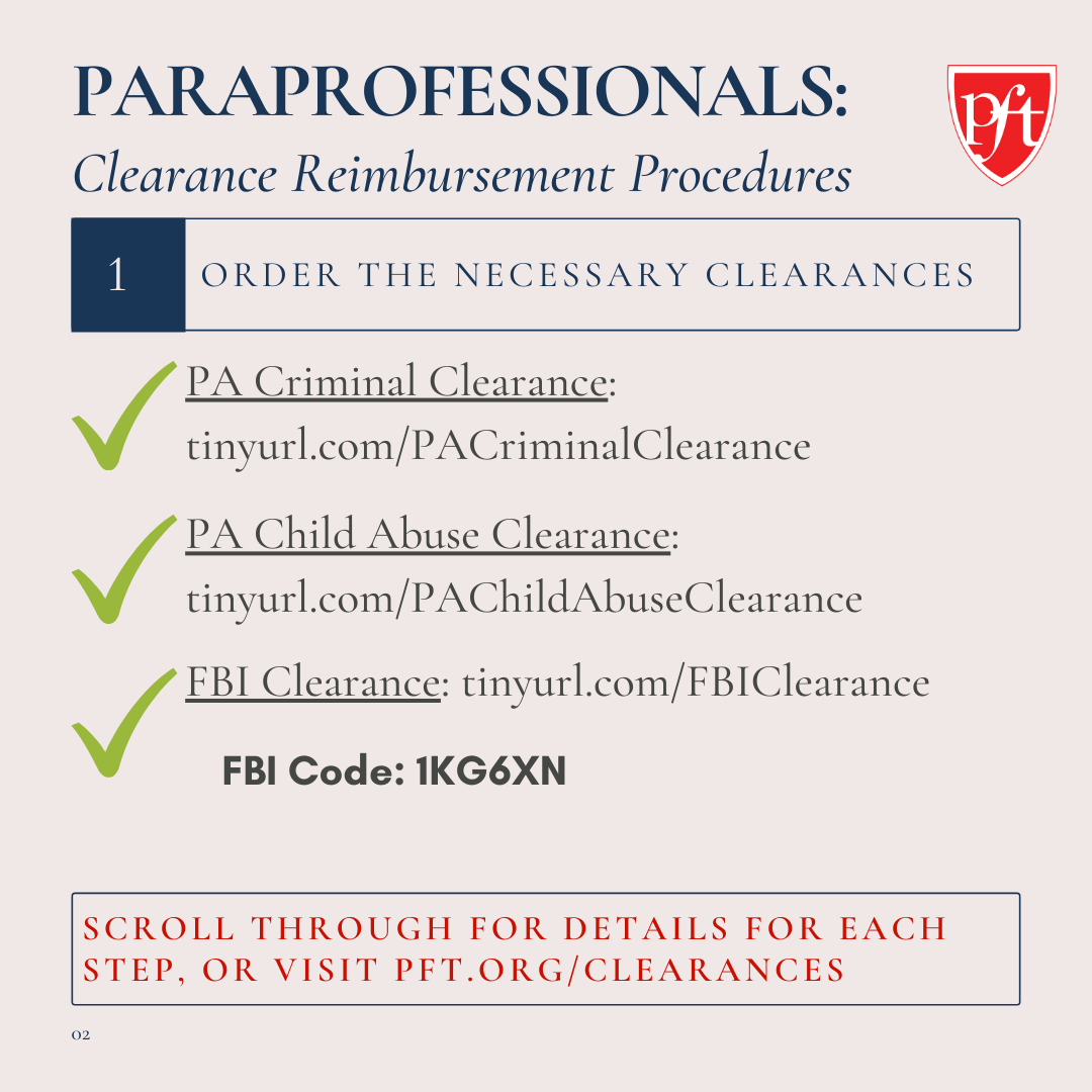 Paraprofessionals Clearance Reimbursement Guidance Philadelphia