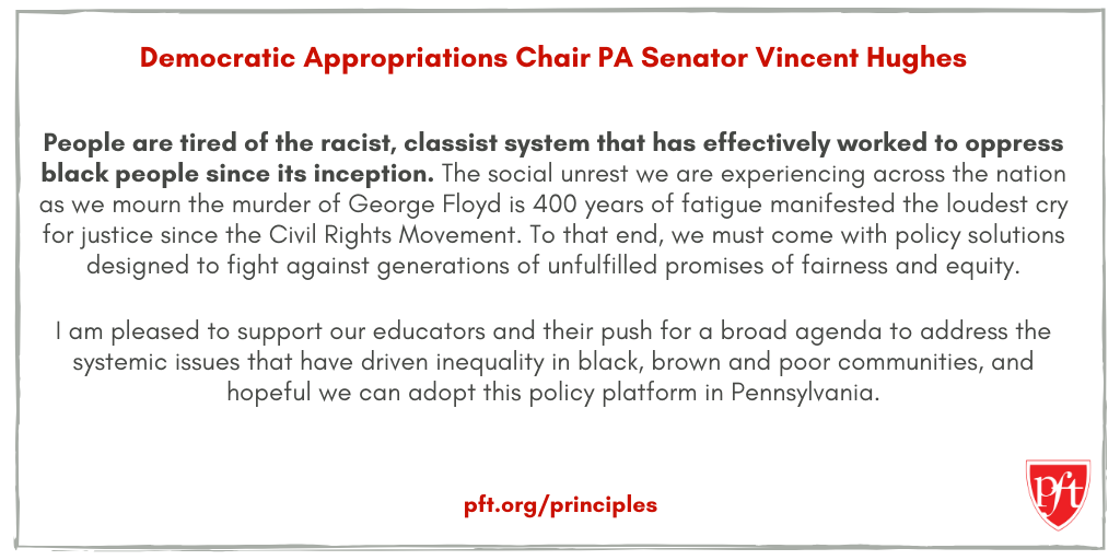 Quote from Democratic Appropriations Chair PA Senator Vincent Hughes