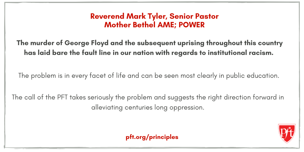 Quote from Reverend Mark Tyler, Senior Pastor of Mother Bethel AM; POWER