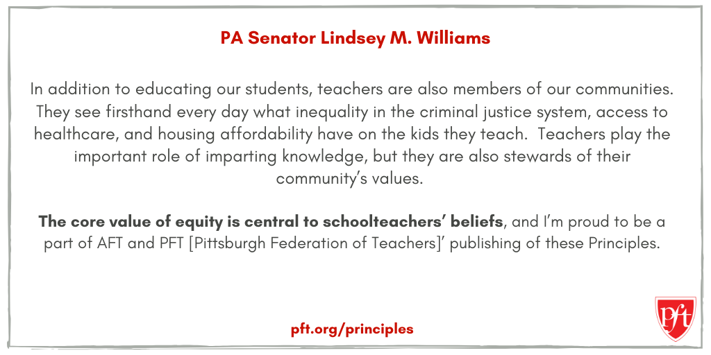 Quote from PA Senator Lindsey M. Williams 