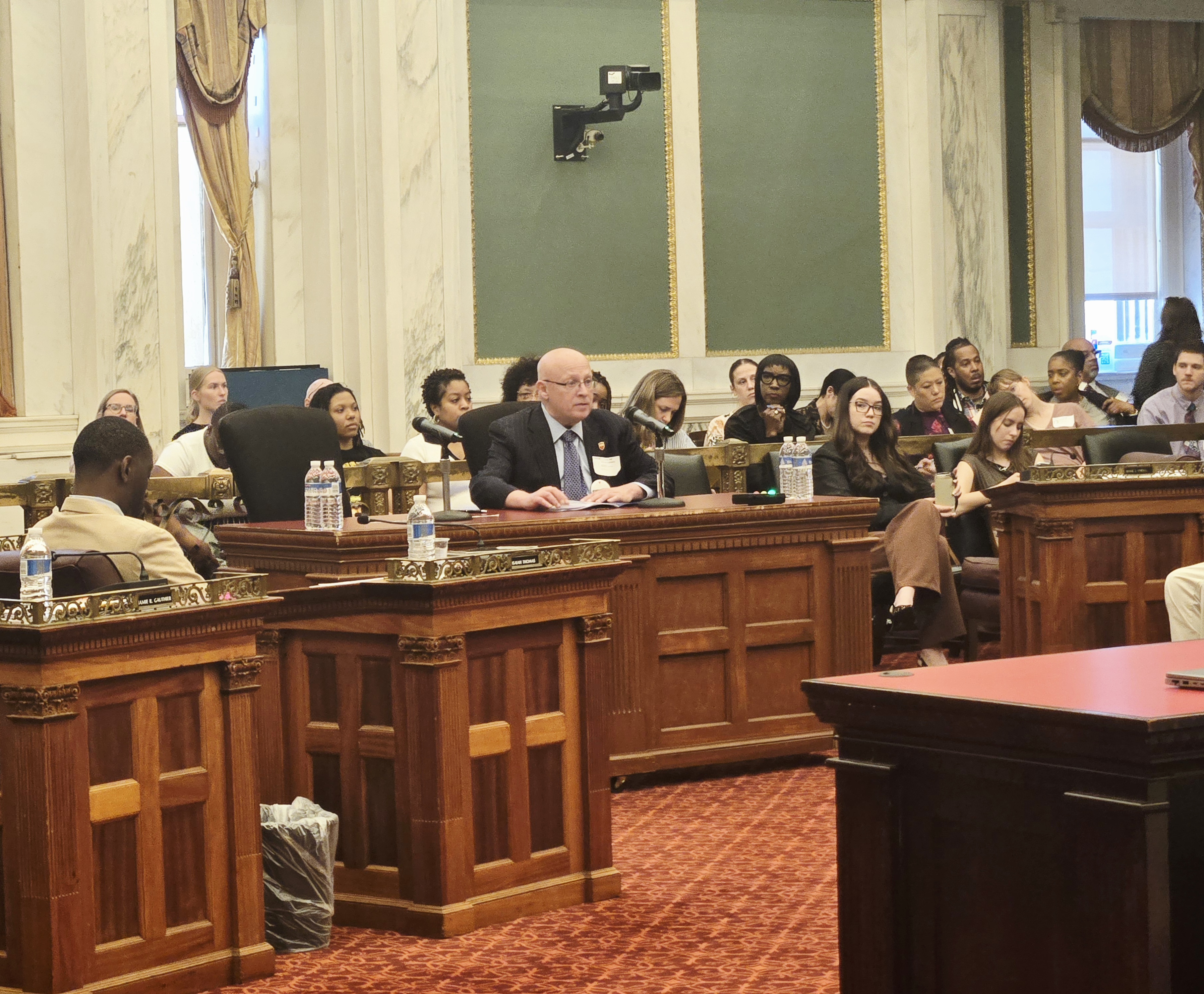 PFT President Arthur Steinberg testifies during a City Council budget hearing.