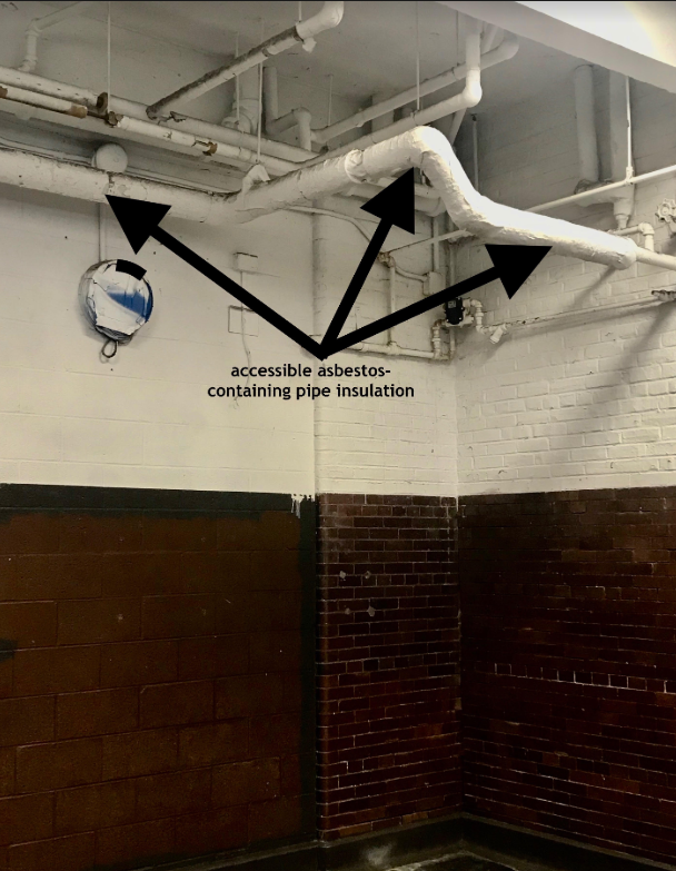 Accessible asbestos insulation in gym
