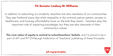 Quote from PA Senator Lindsey M. Williams 