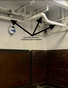 Accessible asbestos insulation in gym 