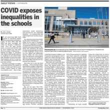 Photo of Daily News Opinion headline: COVID exposes inequalities in the schools